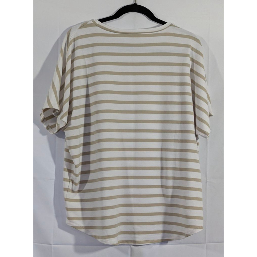 Cable & Gauge Studio Cream Beige Striped Short Sleeve Top Women’s Large - Picture 2 of 3